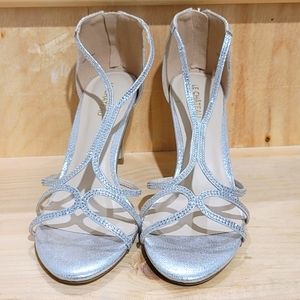 Metallic Le Chateau Silver Strappy Jewel Heels Size 40